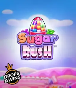 Dive into the sweet world of the Sugar Rush slot game by Pragmatic Play, featuring a bright candy dispenser set against a dreamy candy landscape. This image portrays the fun and excitement of the slot, highlighted with vivid candies and charming typography. Great for players seeking a sweet adventure, delivering a delightful gaming experience. 